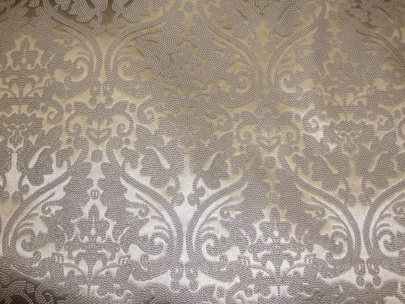 Vinyl faux fake leather Silver Parisian Embossed Damask upholstery Drapery sofa chair pillow  home fabric per yard 54" wide