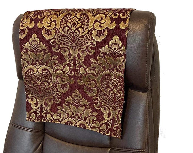 14x30" Wine Cleopatra damask chenille Sofa, Loveseat, Chaise, Theater Seat, RV, Chair, Headrest Pad, Recliner Head Cover, Protector