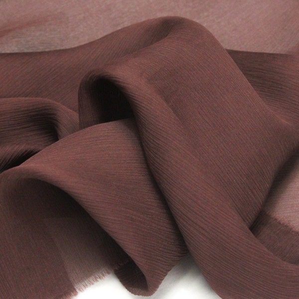 Silk 100% crinkle georgette chiffon fabric 45" dressmaking apparel solid Brown