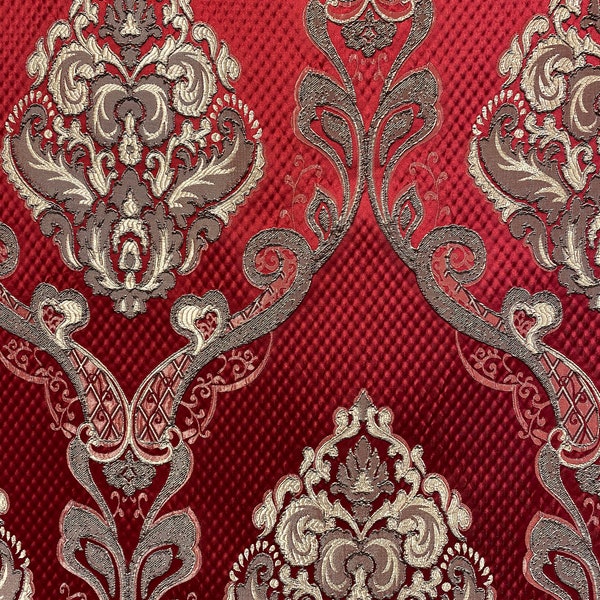 Damask on Red Renaissance Jacquard  Upholstery drapery fabric by the yard