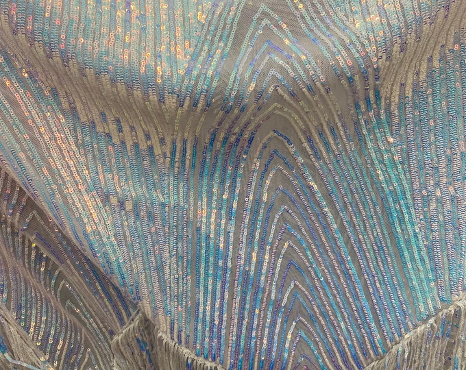 Lavender iridescent fringe sequins design on a 4 way stretch fabric-prom-nightgown-sold by the yard