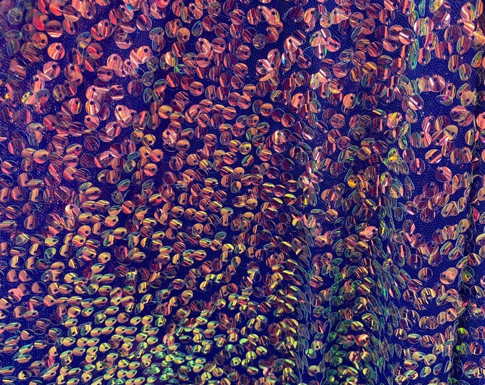 Purple iridescent shiny sequins on a 2 way stretch velvet , sold by the yard