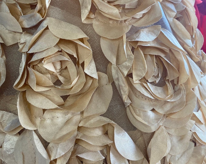 Camel Satin Bridal Petal Rosette on mesh Fabric 52" Wide Sold By The Yard