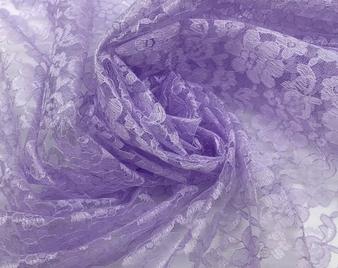 Lavender rachelle lace flower mesh sheer polyester by the yard