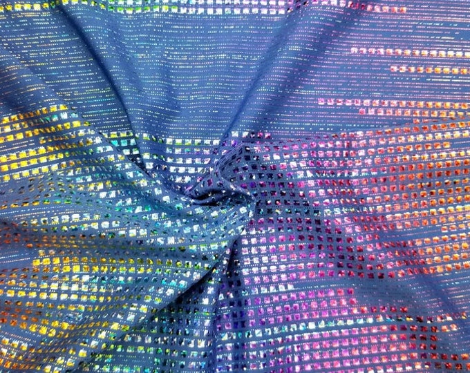 Royal mini square lines Nylon Spandex print fabric. Great for Dancewear, costumes, leggings. Sold by the Yard.