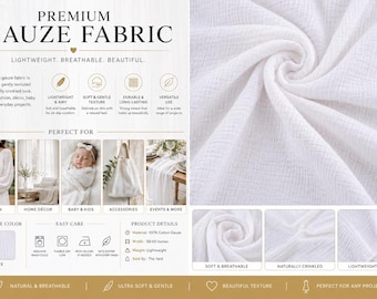 White Cotton Gauze Lightweight Fabric | Soft Breathable Double Gauze Cloth by the Yard | DIY Sewing, Baby Blankets, Scarves, Apparel, Crafts