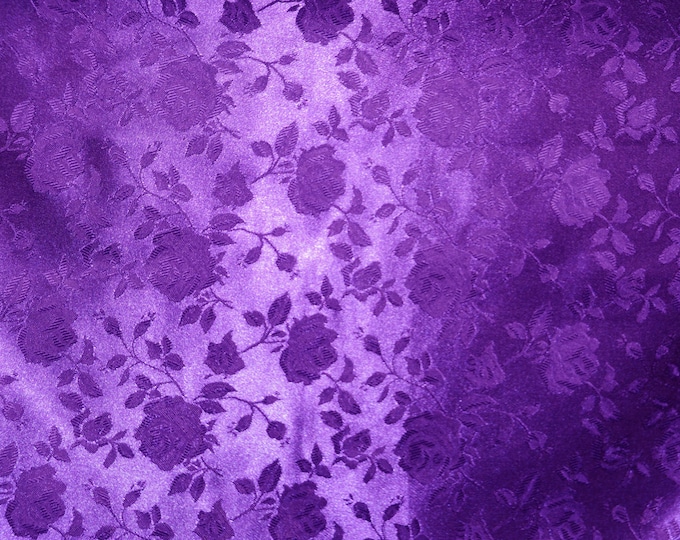 Purple Jacquard fabric Satin Floral 58" wide per yard