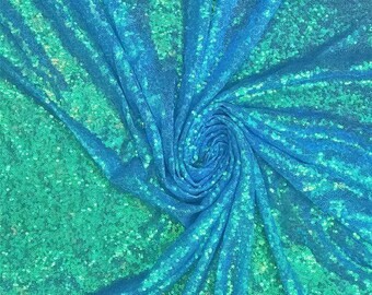 Aqua iridescent 3mm Glitz Sequins On Mesh Fabric, 54" Wide, Sells by the Yard