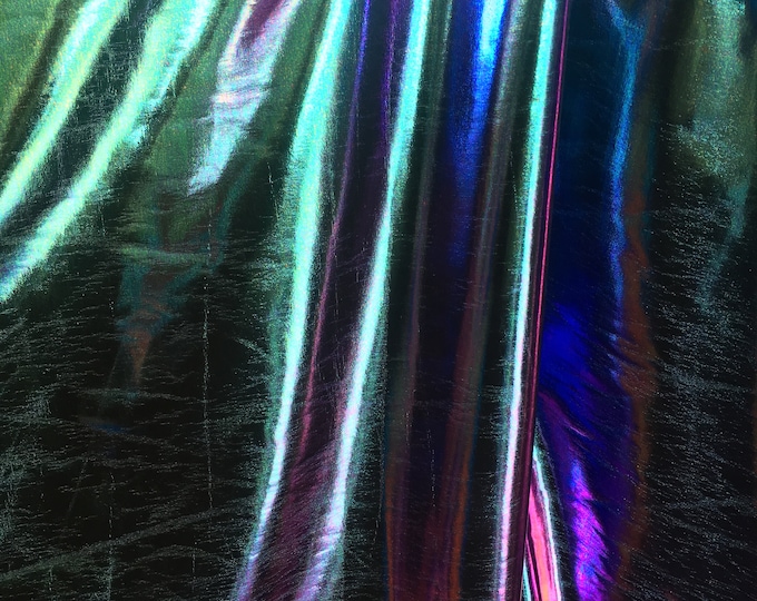 Iridescent Blue Green Metallic Foil 4Way Stretch Spandex fabric  58" Wide, BY THE YARD