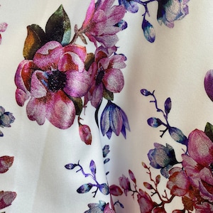 Ivory Scuba stretch on foil Flowers   60&quot; Wide