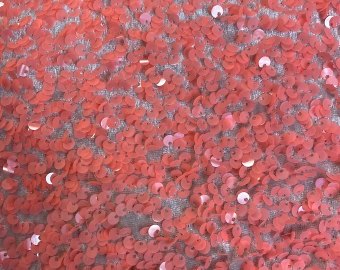 Coral Sequin on Stretch Velvet 4-Way stretch  dance wear home decor fabric by the yard 60" Wide