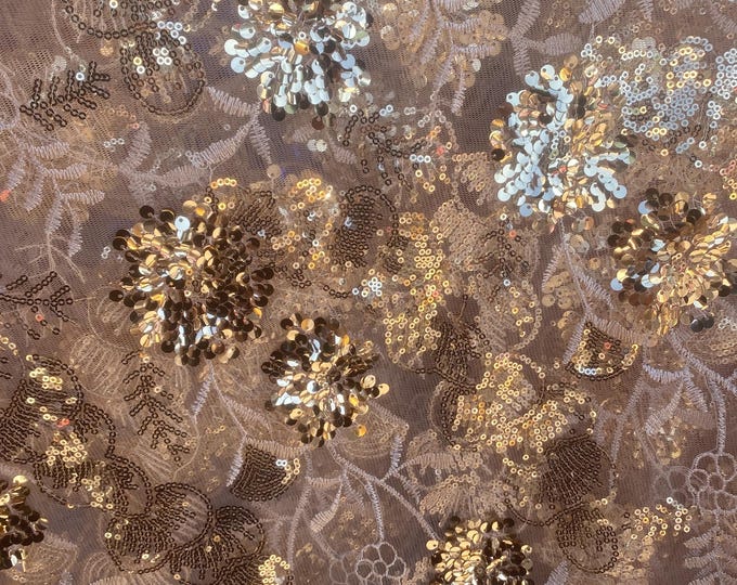 Gold embroidery floral with Sequins all over Sheer fabric 54” wide