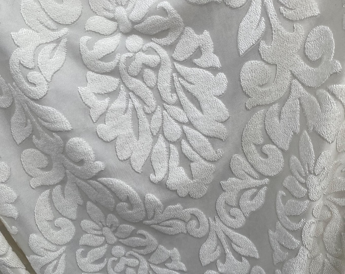 Ivory floral damask burnout stretch velvet fabric