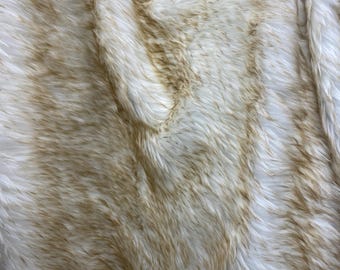 Luxury White  Golden Beige Faux Fur Fabric – Soft Long Pile Shag Fur Plush Fabric by the Yard for Blankets, Costumes Home Décor