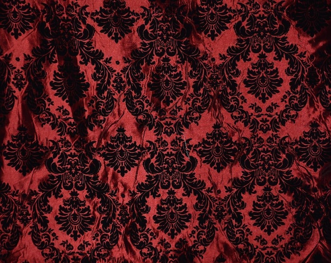 Damask taffeta velvet flocked burgundy dress home decor apparel curtains by the yard