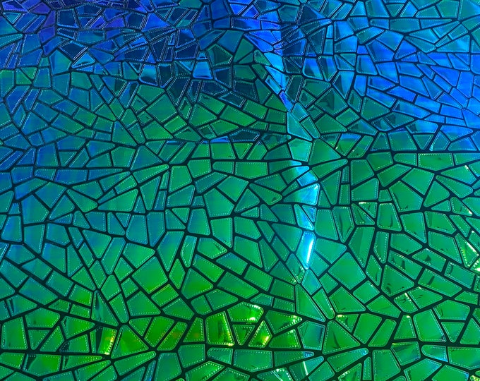 Mermaid iridescent Broken Glass Sequin Geometric On Black Stretch Velvet Fabric Sold By The Yard