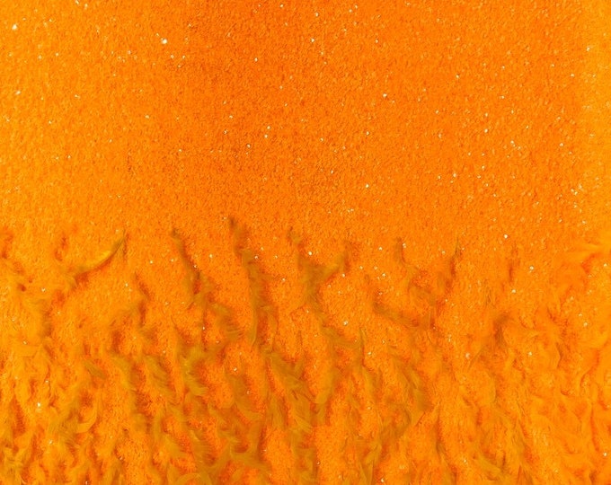 Neon orange sequin stretch velvet with feathers , 4-Way stretch  fabric by the yard 60" Wide