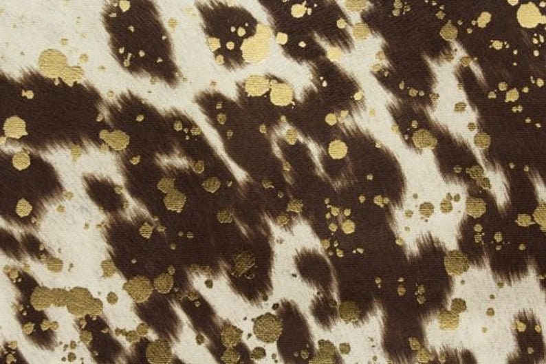 Gold and Brown Faux Cowhide Velvet Upholstery Fabric 56 