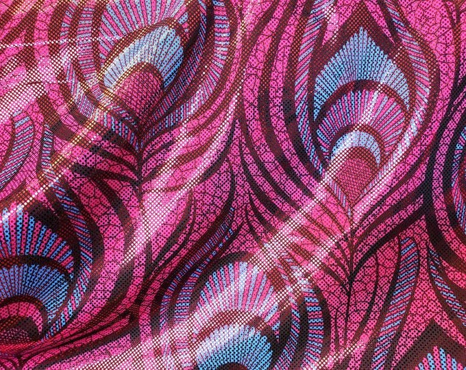 Stretch spandex peacock metallic dots Nylon  print fabric. Sold by the Yard.