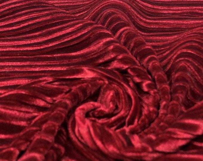 Stretch velvet, Pleated wine, fabric by the yard 60" Wide
