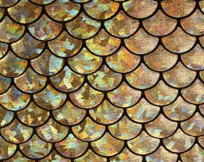 4-Way Stretch Gold Mermaid Hologram Spandex Metallic foil scales Fabric by the yard