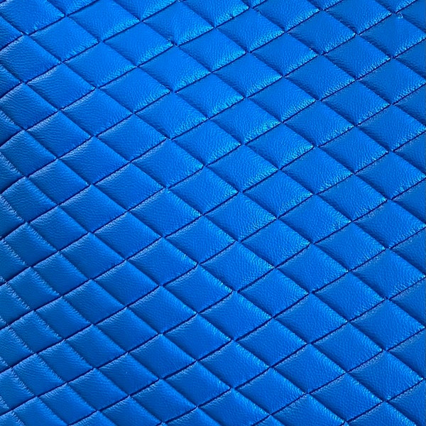 Blue Diamond Quilted Faux Leather Vinyl foam backed fabric Automotive headliner headboard upholstery 52" Wide