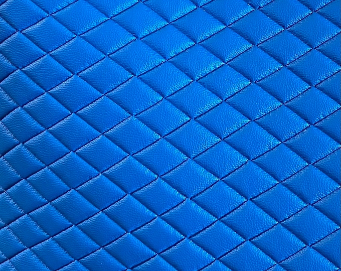 Blue Diamond Quilted Faux Leather Vinyl foam backed fabric Automotive headliner headboard upholstery 52" Wide