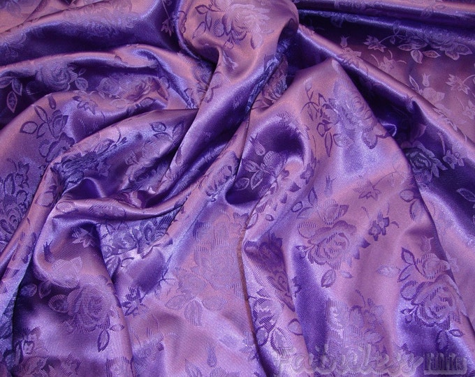 Purple Jacquard Satin Floral 58" wide per yard