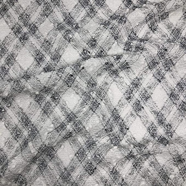 Knit sweater, White Diamond Plaid Metallic Boucle fabric
