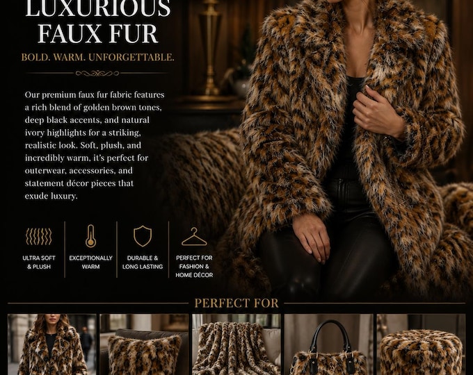Orange brown Raccoon 2 Tone Faux Fur Upholstery Fabric by the yard