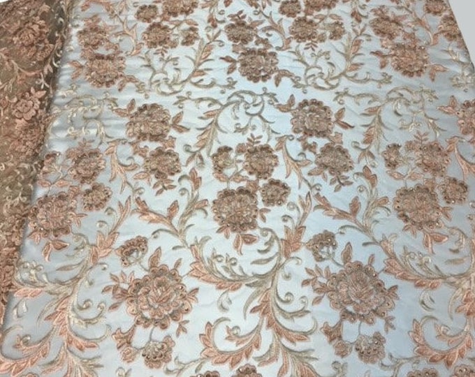 CORAL HAND LACE  scalloped Fabric by the yard, 52" Wide Lace, mesh, dress,
