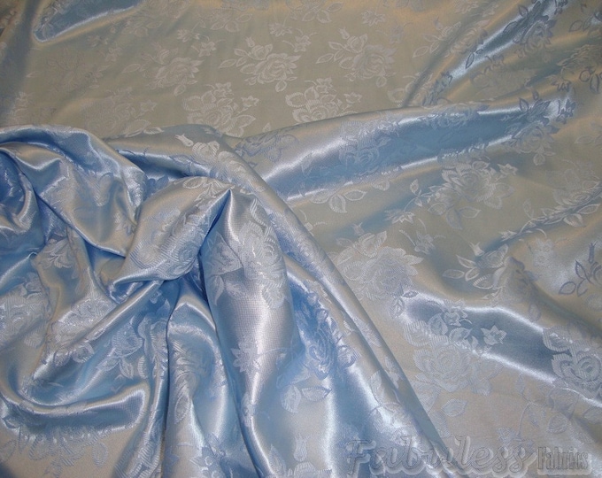 Light blue Jacquard Satin Floral 58" wide per yard