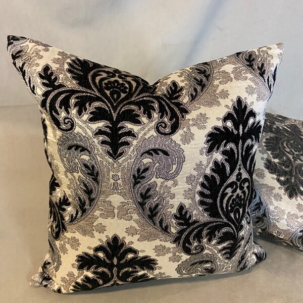18x18” Charcoal Gray Home Decor Luxury Damask throw pillow covers  (SET OF 2)