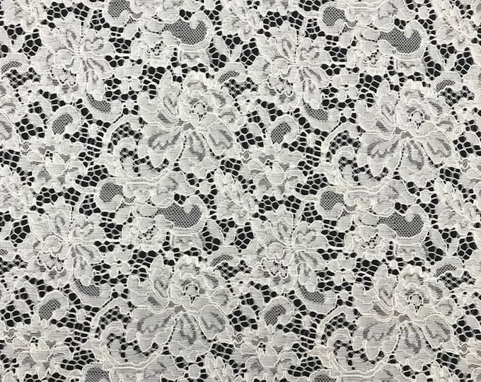 White Vintage corded Floral lace Fabric Sold By The Yard