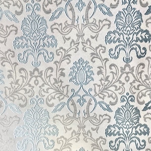 Blue Jacquard Damask light weight multi purpose fabric by the yard