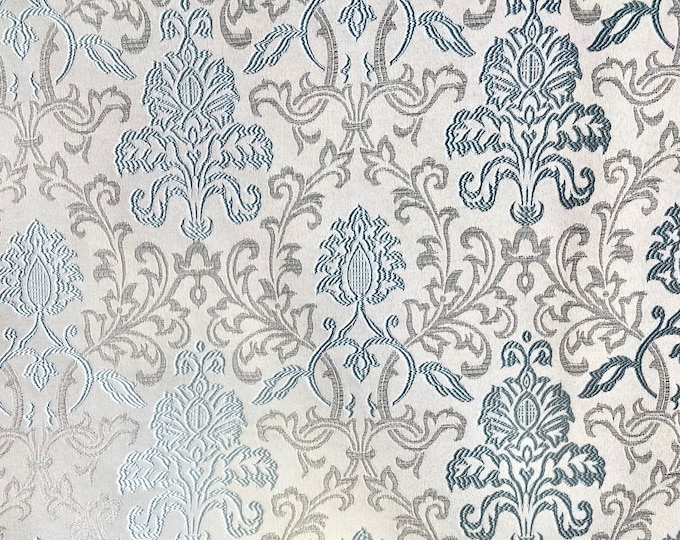 Blue Jacquard Damask light weight multi purpose fabric by the yard