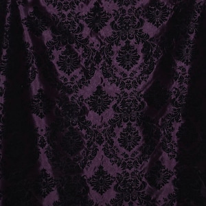 Damask taffeta velvet flocked plum FABRIC by the YARD 58/60" Wide