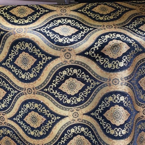 Black wave on gold chenille Upholstery Drapery fabric by the yard 56&quot; Wide