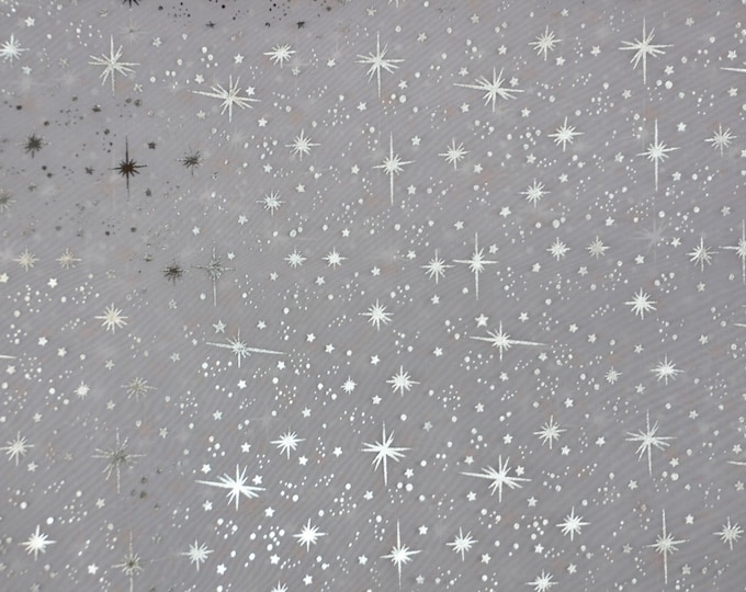 Star sparkle Bursts Sheer Organza White base - Silver Star  58 Inch Wide Fabric