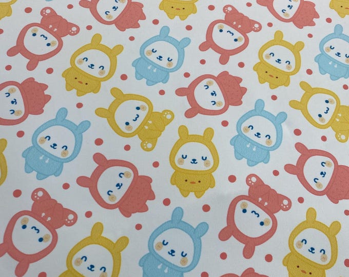 Cute Bear Print Spandex Fabric – Cartoon Animal Pattern – Soft Sewing Material for Baby, Kids & Crafts