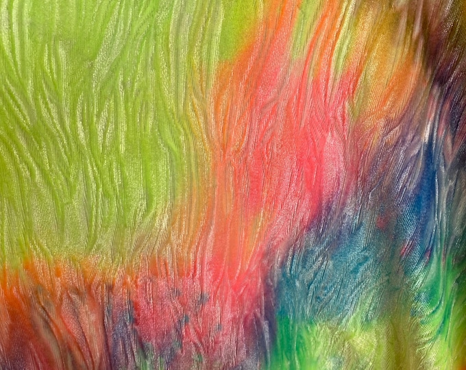 Yellow rainbow tie dye Stretch Velvet dance  home decor fabric by the yard 60" Wide