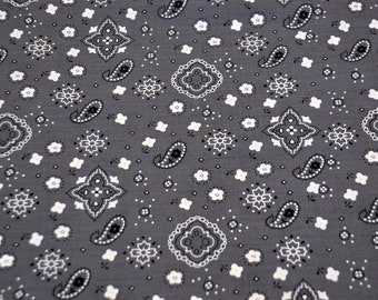 Bandana de algodón gris con estampado paisley, 58"/59", cortada a medida