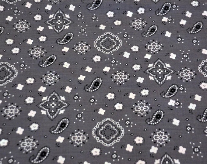 Gray bandana cotton print paisley print 58"/59" By yard