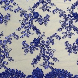 Elena royal corded Floral lace with sequin Fabric Sold By The Yard