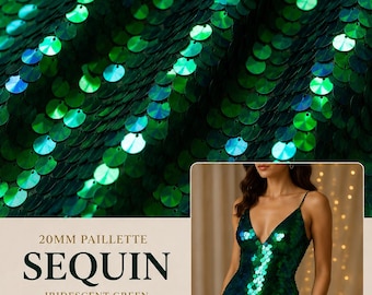 Green /Blue Shiny 20mm paillette sequin on mesh fabric sold by yard