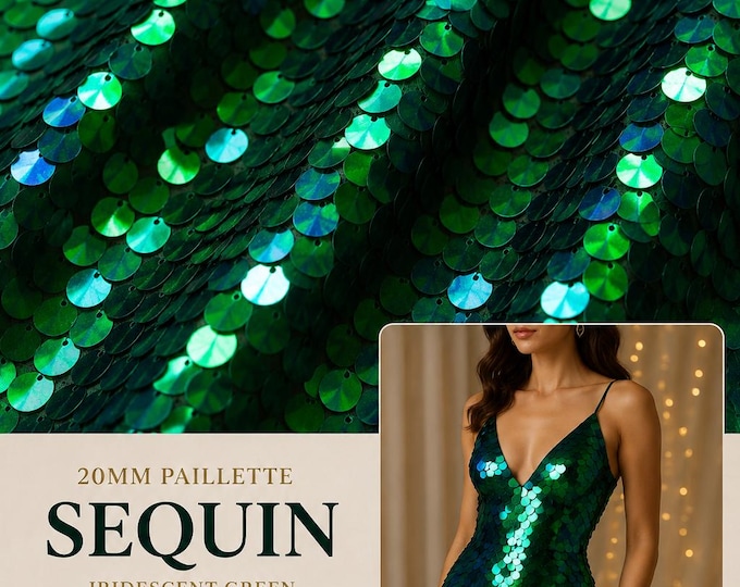 Green /Blue Shiny 20mm paillette sequin on mesh fabric sold by yard
