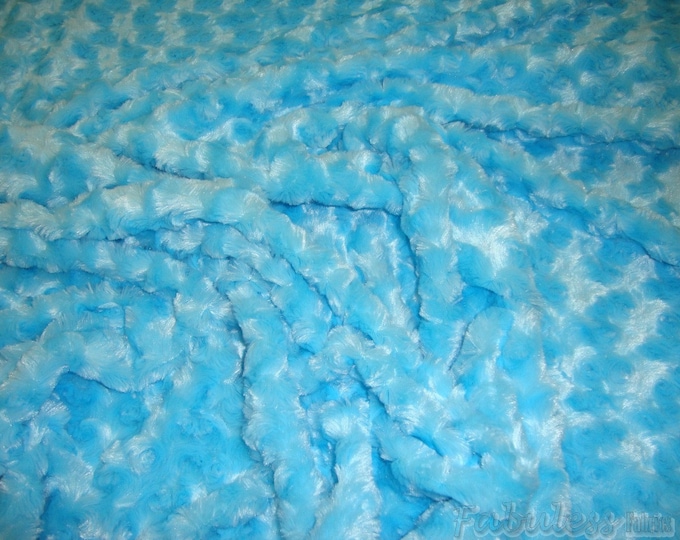 Minky Turquoise RoseBud soft fabric 60" wide