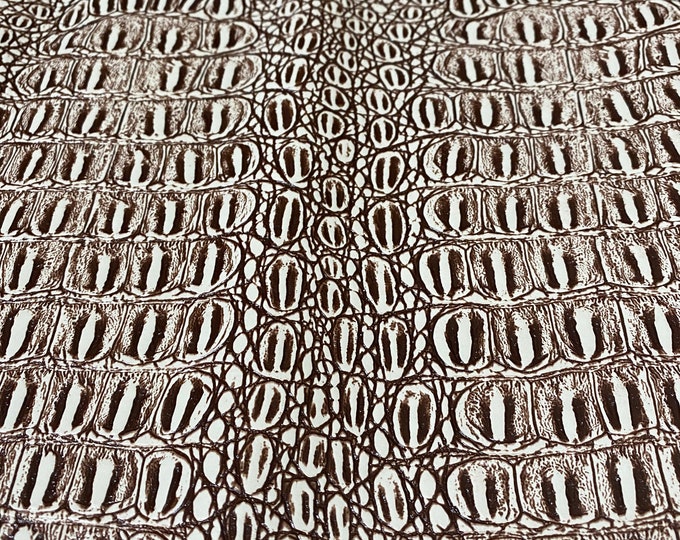 Brown ivory  Gator upholstery Faux vinyl fabric per yard