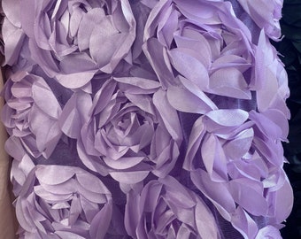 Lavender Satin Bridal Petal Rosette on mesh Fabric 52" Wide Sold By The Yard