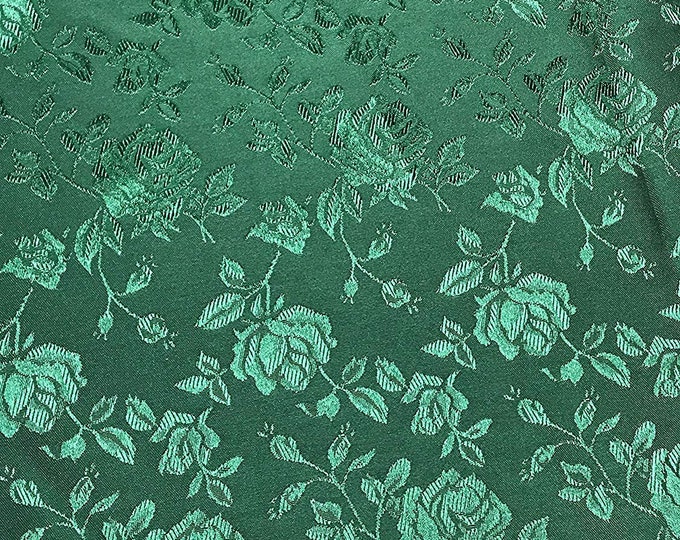 Green Jacquard fabric Satin Floral 58" wide per yard